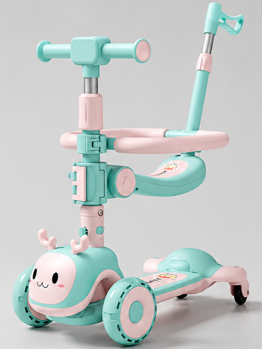Imported 3-in-1 Convertible Snail Theme Kids Scooty with Parent Push Rod & Safety Ring