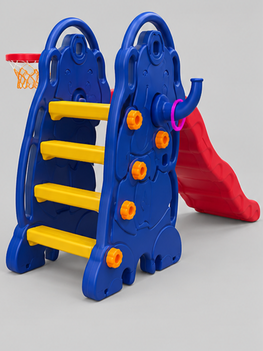 Elephant-Themed 3-in-1 Toddler Garden Slide Playset with Basketball Hoop & Ring Toss
