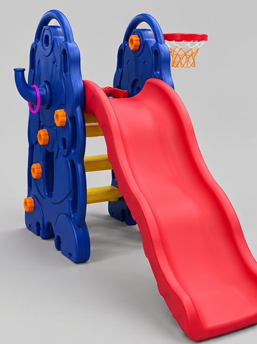 Elephant-Themed 3-in-1 Toddler Garden Slide Playset with Basketball Hoop & Ring Toss