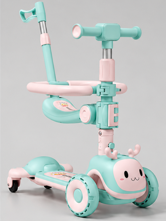 Imported 3-in-1 Convertible Snail Theme Kids Scooty with Parent Push Rod & Safety Ring