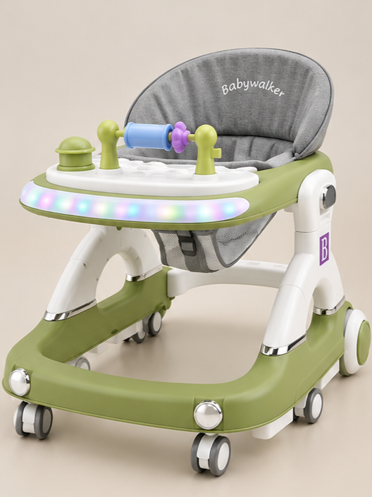 2-in-1 Foldable Baby Walker with Light-Up Activity Tray