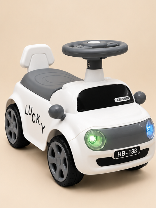 Classic White Toddler Push Ride-On Car with LED Headlights