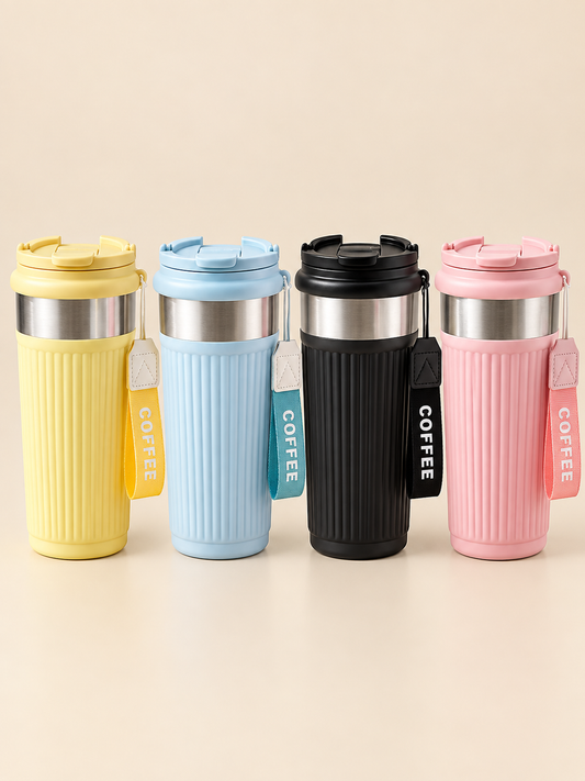 Stainless Steel Insulated Coffee Travel Tumbler Mug with Strap