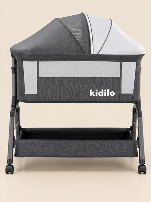 Kidilo BJJ-658P Premium Bedside Baby Crib with Mosquito Net – Grey