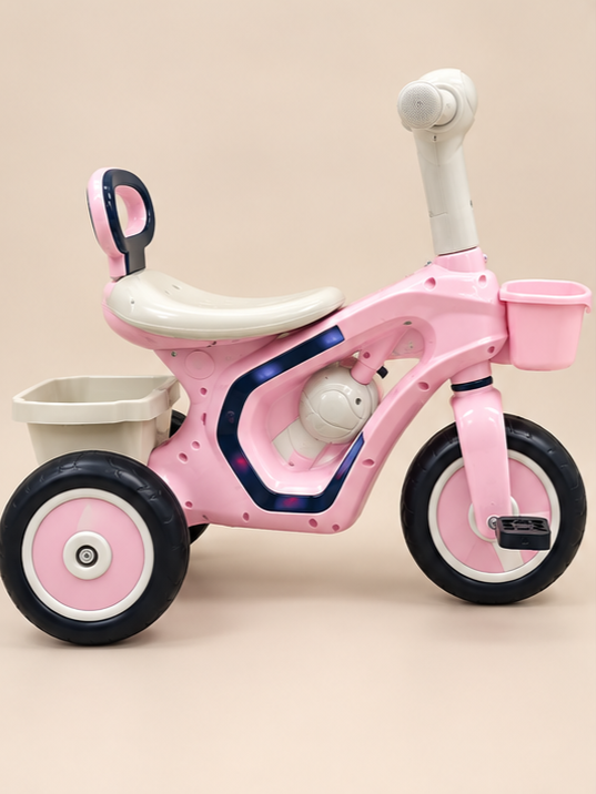 Kids Musical & Light Tricycle with Front & Rear Baskets