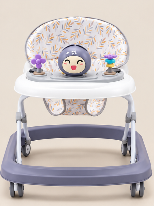 Foldable Baby Walker with Interactive Toy Tray & Printed Seat Cushion