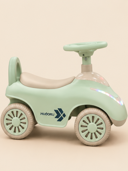 Pastel Green Toddler Ride-On Car with Front LED Lights & Steering Wheel
