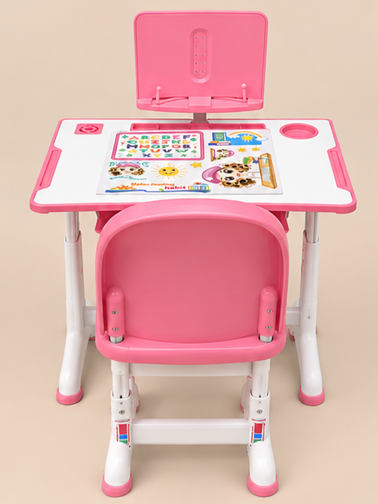 Kids Ergonomic Height-Adjustable Study Desk & Chair Set with Book Stand