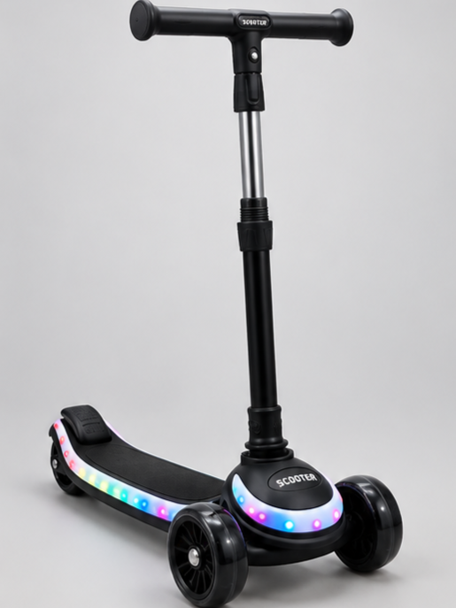 Neon Glow 3-Wheel Kids Kick Scooty with LED Deck & Front Lights