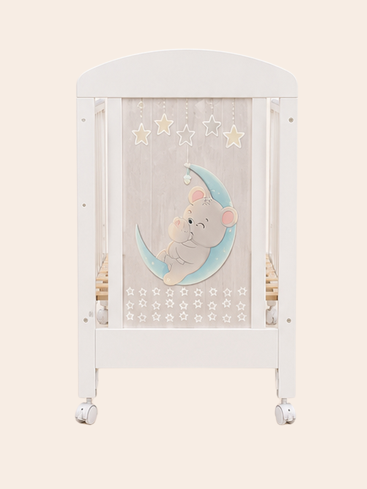 Wooden Baby Cot Bed with Under-Bed Storage Drawer &  Nursery Artwork
